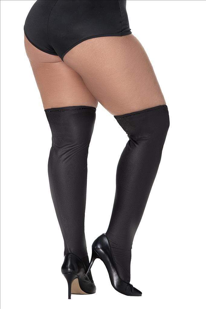 mapale Black / One Size Plus Size Black Wet-look Thigh High Stockings SHC-1017X-OS-BLK-MA 2023 Black Wet-look Thigh Highs One Size Plus Apparel & Accessories > Clothing > Pants