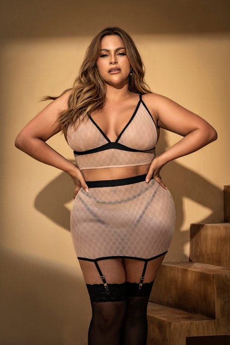 2023 Sexy Black Nude Mesh Triangle Top Thong Skirt Plus Size