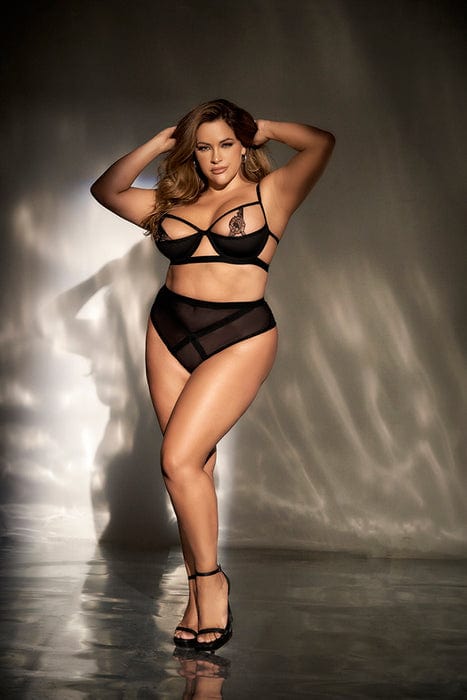 mapale Plus Size Sexy Black Mesh Open Cup Underwire Top & High Waisted Panty Lingerie 2023 Sexy Black Mesh Open Cup Underwire High Waisted Panty Apparel & Accessories > Clothing > Underwear & Socks > Underwear