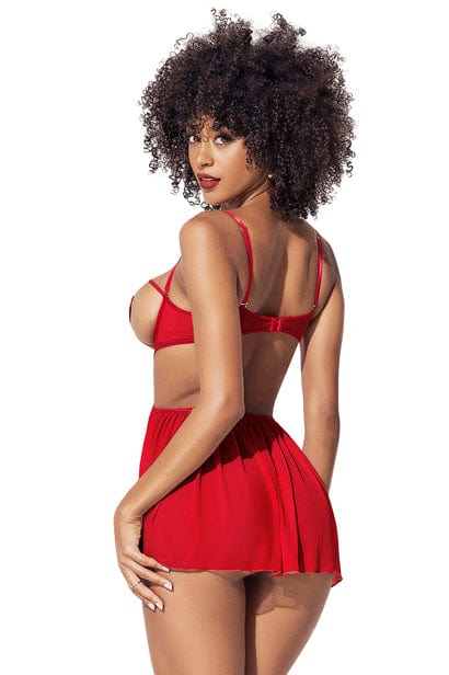 mapale S/M / Red Sexy Red Sheer Mesh Open Cup Top w/ Thong Babydoll Lingerie SHC-7508-S/M-MA 2023 Sexy Red Sheer Mesh Open Cup Top Thong Babydoll Lingerie Apparel & Accessories > Clothing > Underwear & Socks > Underwear