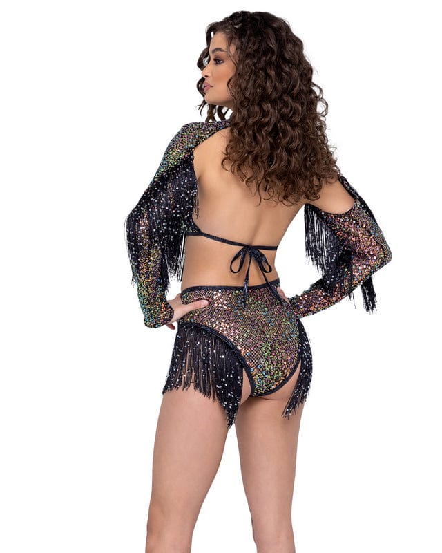 Roma Black Sequin Fishnet w/ Sequin Fringe Shrug Festival Ravewear 2023 Sexy Black Sequin Fishnet Fringe Shrug Festival Ravewear Apparel &amp; Accessories &gt; Clothing &gt; One Pieces &gt; Jumpsuits &amp; Rompers
