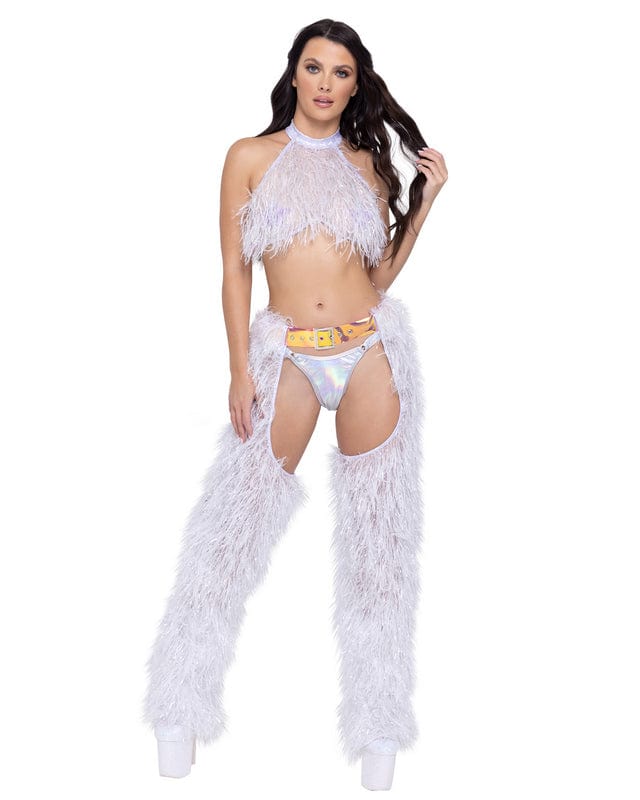 Roma Small / White White Faux-Fur Halter Neck Cropped Top Festival Ravewear 6251-Wht-S 2023 Sexy White Faux-Fur Halter Neck Cropped Top Ravewear Apparel & Accessories > Clothing > One Pieces > Jumpsuits & Rompers