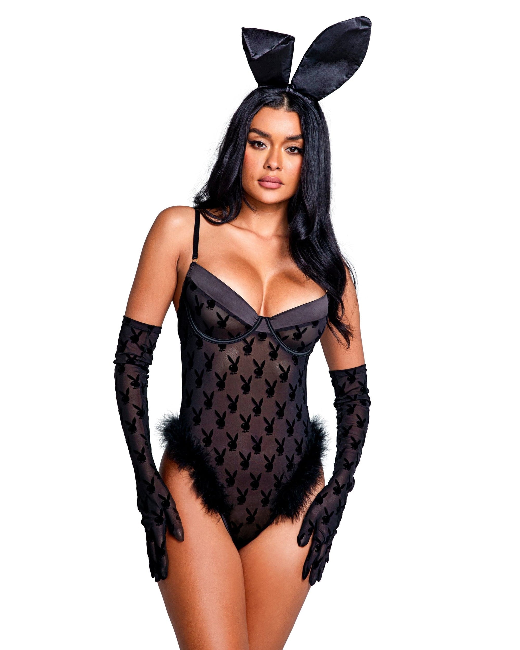 Roma Black / Small Black Sheer Mesh Playboy Bunny Noir Underwire Teddy (Plus Size Available) PBLI103-Blk-S 2024 Sexy Black Sheer Mesh Playboy Bunny Noir Teddy Lingerie Apparel & Accessories > Clothing > Underwear & Socks > Lingerie