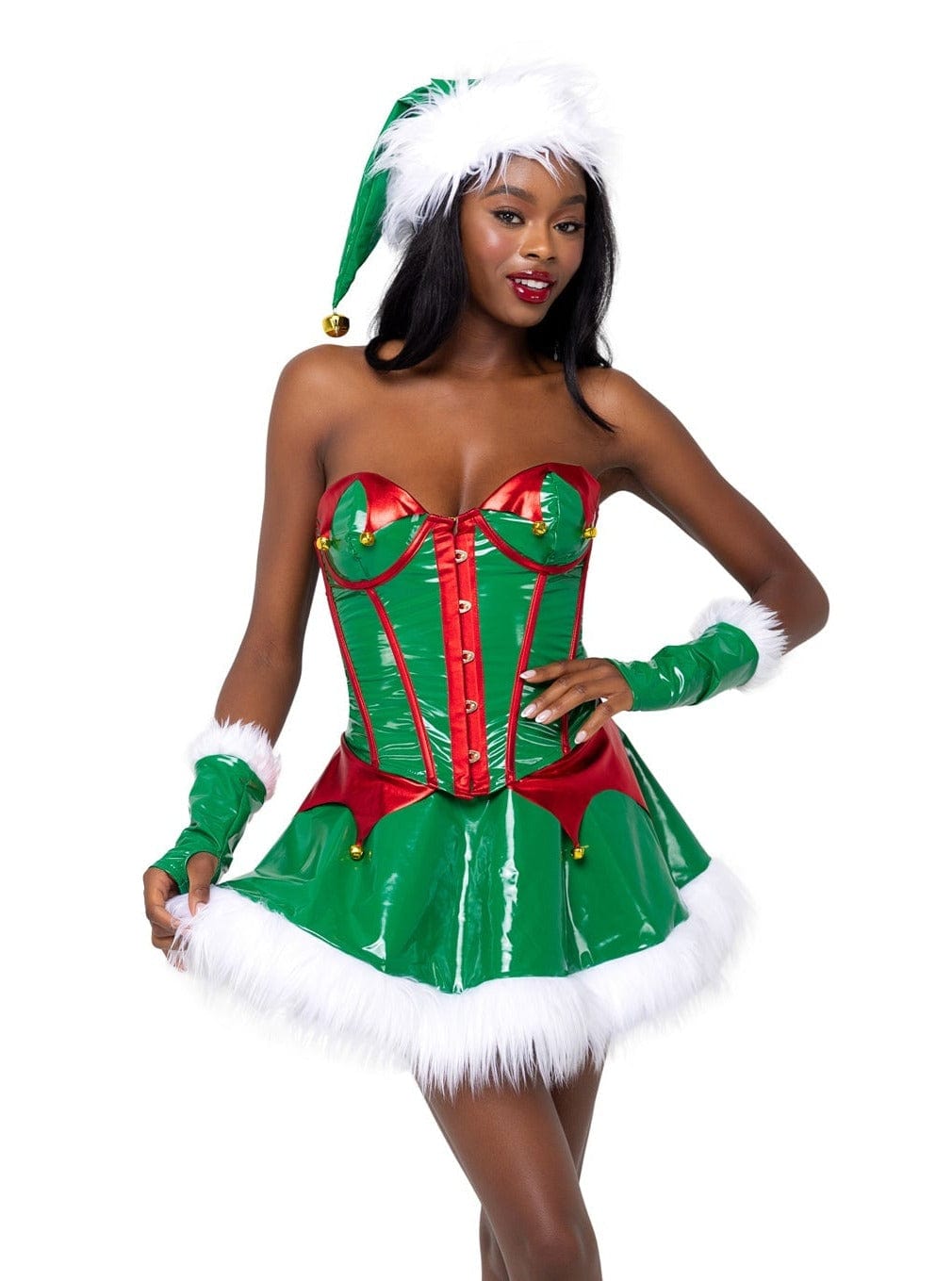 Roma Small / Green Santa's Elf Green w/ Red Trim Vinyl Corset & Skirt Christmas Costume 6216-GRW-S 2022 Sexy Women's Wild West Babe Halloween Roma Costume 5011 Apparel & Accessories > Costumes & Accessories