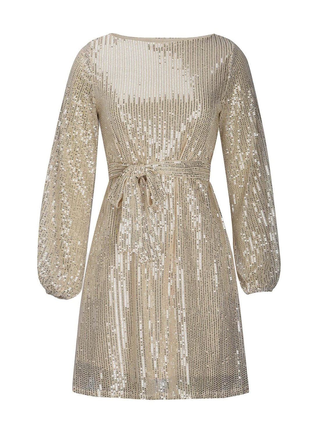 Trendsi Sequin Tie Waist Long Sleeve Mini Dress Sequin Tie Waist Long Sleeve Mini Dress Apparel & Accessories > Clothing > Dresses