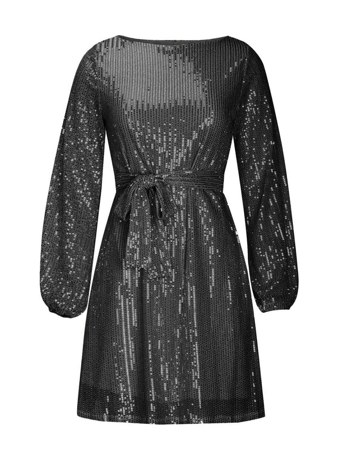 Trendsi Sequin Tie Waist Long Sleeve Mini Dress Sequin Tie Waist Long Sleeve Mini Dress Apparel & Accessories > Clothing > Dresses