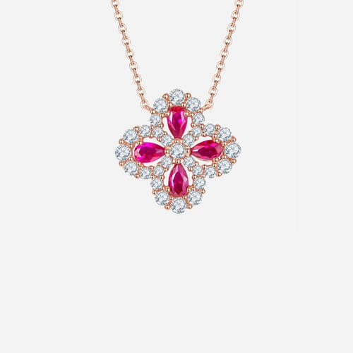 Trendsi Deep Rose / One Size Lab-Grown Ruby 925 Sterling Silver Flower Shape Necklace 101300693326976 Apparel & Accessories > Clothing > Sleepwear & Loungewear > Robes