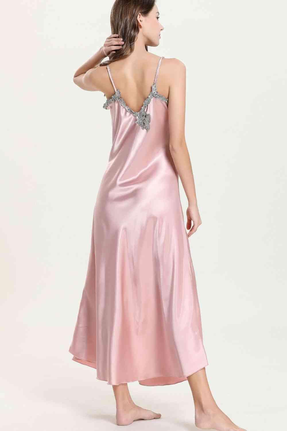 Trendsi Pink / M Full Size Lace Trim V-Neck Spaghetti Strap Satin Night Dress 100100744230571 Apparel & Accessories > Clothing > Sleepwear & Loungewear > Robes