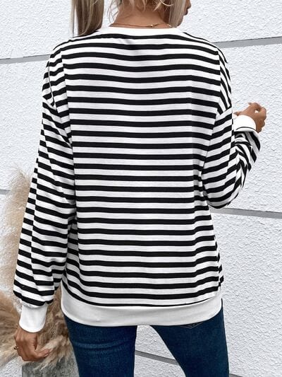 Trendsi Heart Patch Striped Round Neck Long Sleeve Sweatshirt Apparel &amp; Accessories &gt; Clothing &gt; Sleepwear &amp; Loungewear &gt; Robes