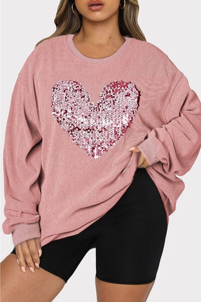 Trendsi Plus Size Heart Sequin Round Neck Sweatshirt Apparel &amp; Accessories &gt; Clothing &gt; Sleepwear &amp; Loungewear &gt; Robes