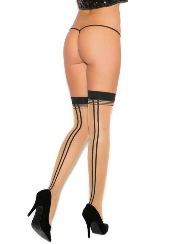 Elegant Moments Nude / One Size Sheer Multiple Stripe Top Thigh High Stocking w/ Double Back Seam SHC-1794-EM 2021 Sheer Multiple Stripe Thigh High Stocking Elegant Moments 1794 Apparel & Accessories > Clothing > Underwear & Socks > Lingerie
