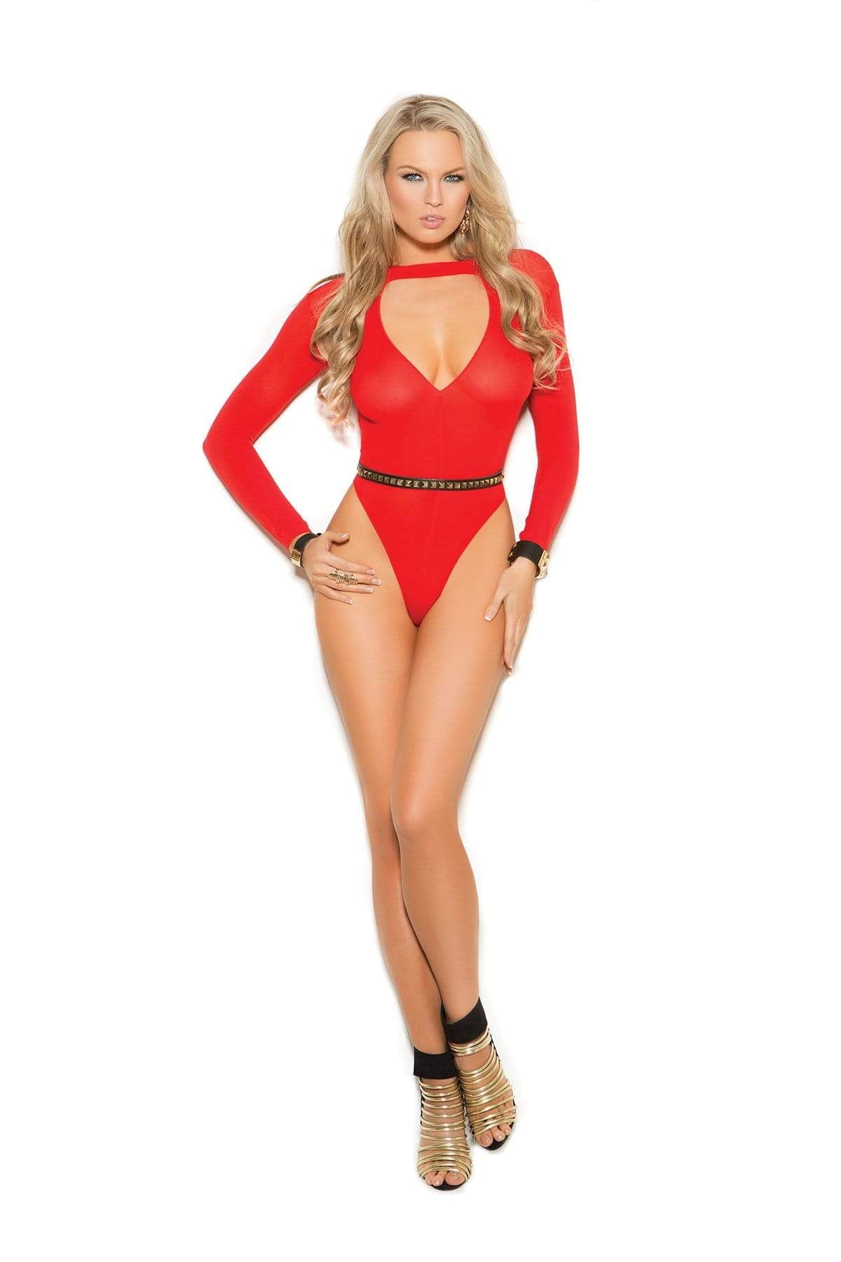 Elegant Moments One Size / Red Sexy Red Sheer Keyhole Long Sleeve Cheeky Bodysuit SHC-1275-RED-O/S-EB Sexy Black Sheer Fishnet Teddy Mesh Bodysuit Festival Lingerie Dance Apparel & Accessories > Clothing > Underwear & Socks > Lingerie