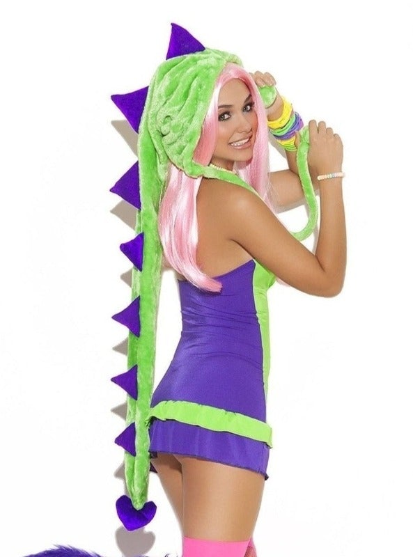 Elegant Moments Green / Small Green & Purple Dino Doll Dress & Furry Hood Ravewear Outfit SHC-9066-S-EM 2022 Green Purple One Eyed Monster Hood Elegant Moments 9981 Apparel & Accessories > Costumes & Accessories > Costumes