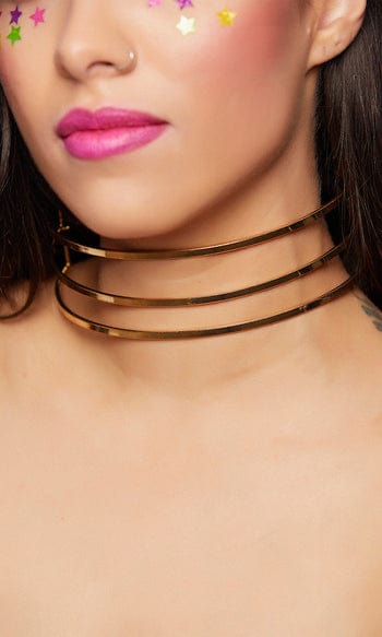 Forplay One Size / Black Gold Three Bar Metal Choker SHC-997702-O/S-FP 2022 Black Faux Leather Choker w/ Metal Heart Ring 997702 Apparel & Accessories > Costumes & Accessories >
