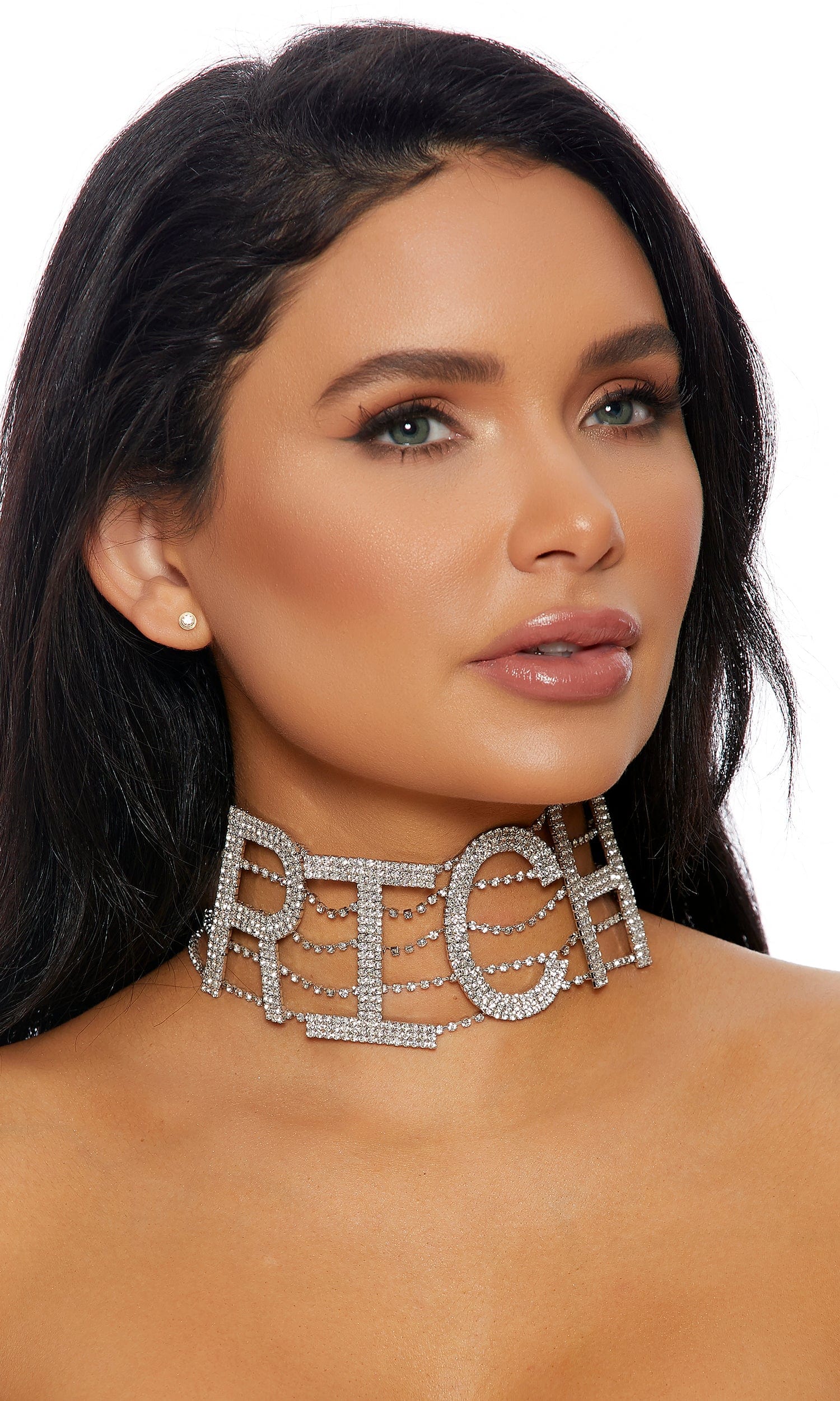 Forplay One Size / Silver Silver RICH Rhinestone Choker SHC-999481-O/S-FP 2022 Silver RICH Rhinestone Choker Forplay 999461 Apparel & Accessories > Costumes & Accessories >