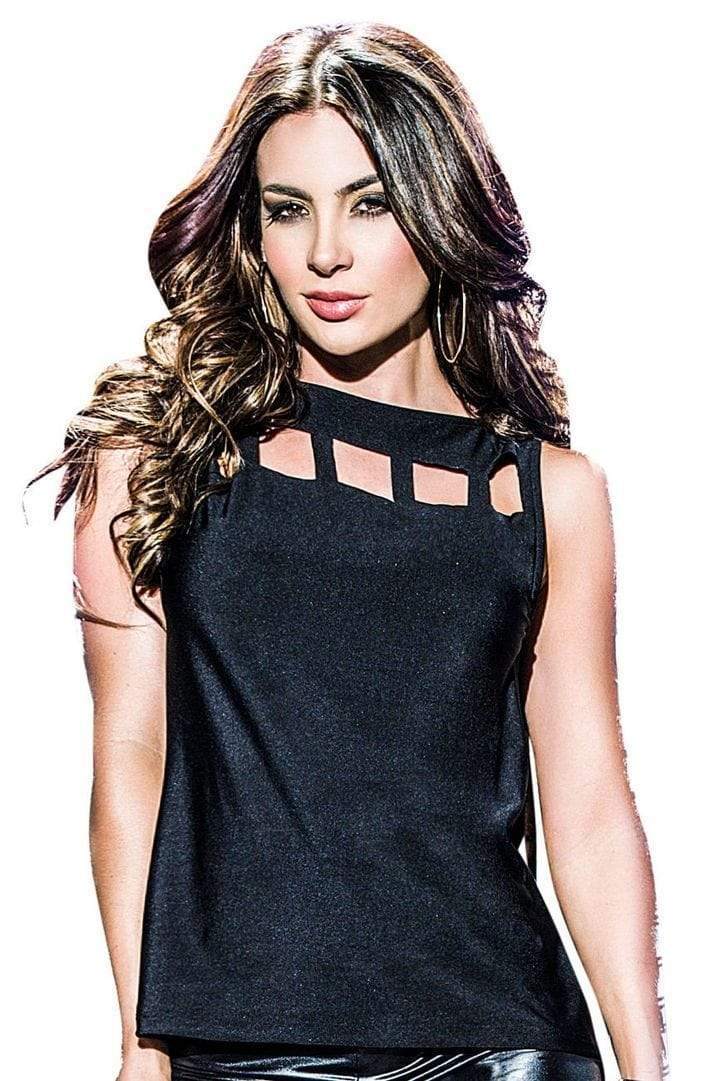 mapale Black / Small Black Sleeveless Cage Style Top SHC-9034-S-MA Black Sleeveless Rocker Cage Style Top Mapale 9034 Apparel & Accessories > Clothing > Shirts & Tops