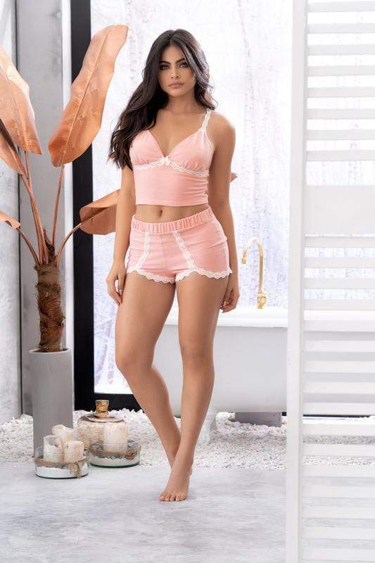 mapale Small / Pink Pink Strappy w/ Lace Top & Cheeky Shorts Sleep Lounge Lingerie SHC-7394-1-S-MA 2021 Burgundy Strappy Floral Lace Top Sheer Cheeky Shorts Mapale 7391 Apparel & Accessories > Clothing > Underwear & Socks > Lingerie