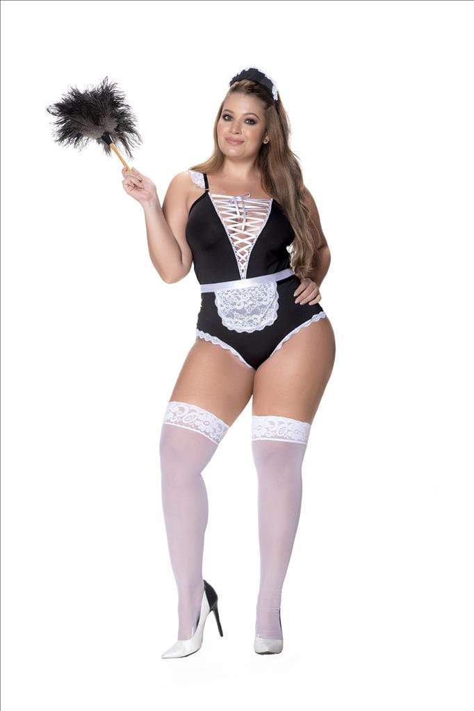 mapale 1/2X Sexy Maid with Lace Accents, Lace Apron Bodysuit & Headband Plus Size SHC-6414X-1/2X-MA Sexy Maid  Lace Accents, Lace Apron Bodysuit Headband | MAPALE 6414X Apparel & Accessories > Costumes & Accessories > Costumes