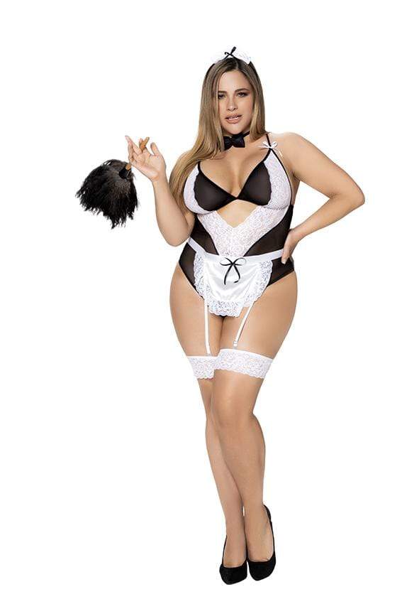 Roma 1/2X / Black/White Sexy Curvy Maid Costume with Lace Apron SHC-6428X-BLK-S-MA 2021 Sexy Curvy Maid Costume with Lace Apron | Mapale 6428X Apparel &amp; Accessories &gt; Clothing &gt; One Pieces &gt; Jumpsuits &amp; Rompers