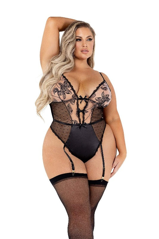 Roma Blue Embroidery &amp; Satin Gartered Teddy (Black is also available) 2022 Blue Embroidery &amp; Satin Gartered Bra Set  Apparel &amp; Accessories &gt; Clothing &gt; One Pieces &gt; Jumpsuits &amp; Rompers