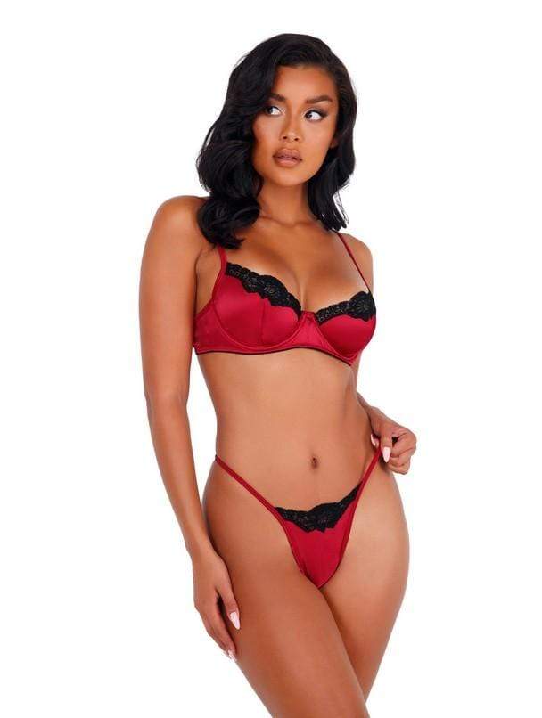 Roma Extra Small / Red Lace &amp; Satin Underwire Bra Set SHC-LI394-RED-ES Navy Blue Satin &amp; Lace Bralette Set | ROMA COSTUME li394 Apparel &amp; Accessories &gt; Clothing &gt; One Pieces &gt; Jumpsuits &amp; Rompers