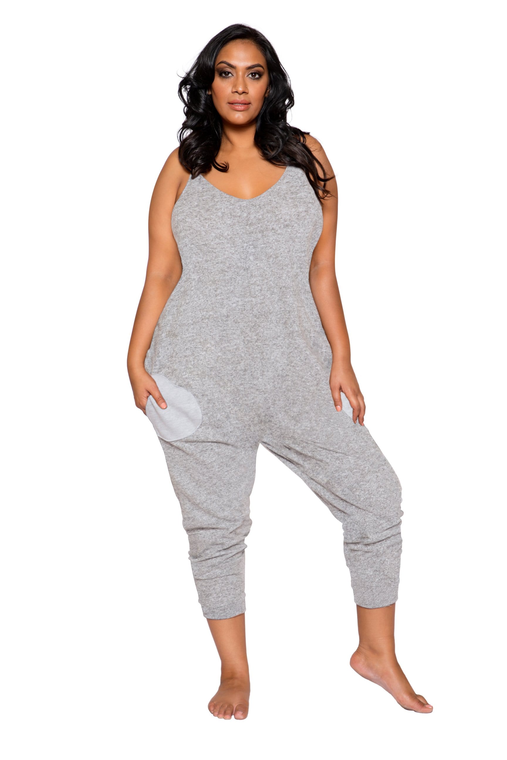 Roma XL/XXL / Grey Grey Plus Size Pajama Jumpsuit w/ Pockets (Black also available) SHC-LI294-GREY-XL/XXL Black Grey Plus Size Pajama Jumpsuit w/ Pockets | ROMA COSTUME LI294 Apparel & Accessories > Clothing > One Pieces > Jumpsuits & Rompers