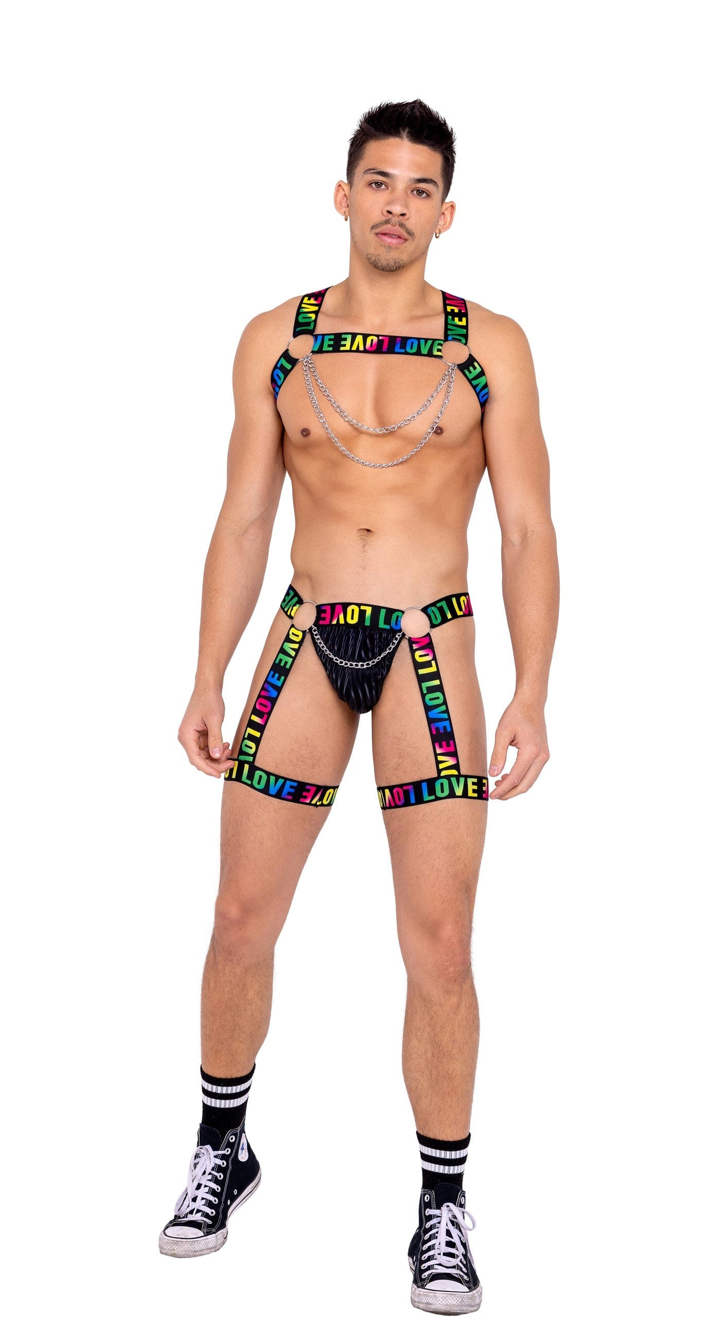 Roma Small / Black Black Men’s Pride Attached Garters & Chain Detail Thong 6158-Blk/Multi-S 2022 Black Men’s Pride Attached Garters Chain Detail Thong Ravewear Apparel & Accessories > Clothing > Shirts & Tops