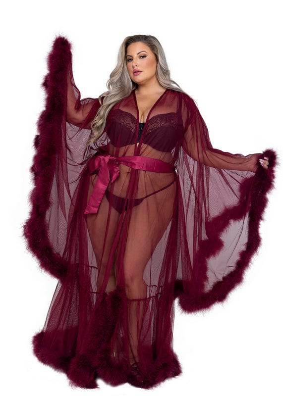 Plus Size Sexy Burgundy Black Sheer Mesh Luxury Robe Lingerie Plus Size Sexy Burgundy Black Sheer Mesh Luxury Robe Lingerie