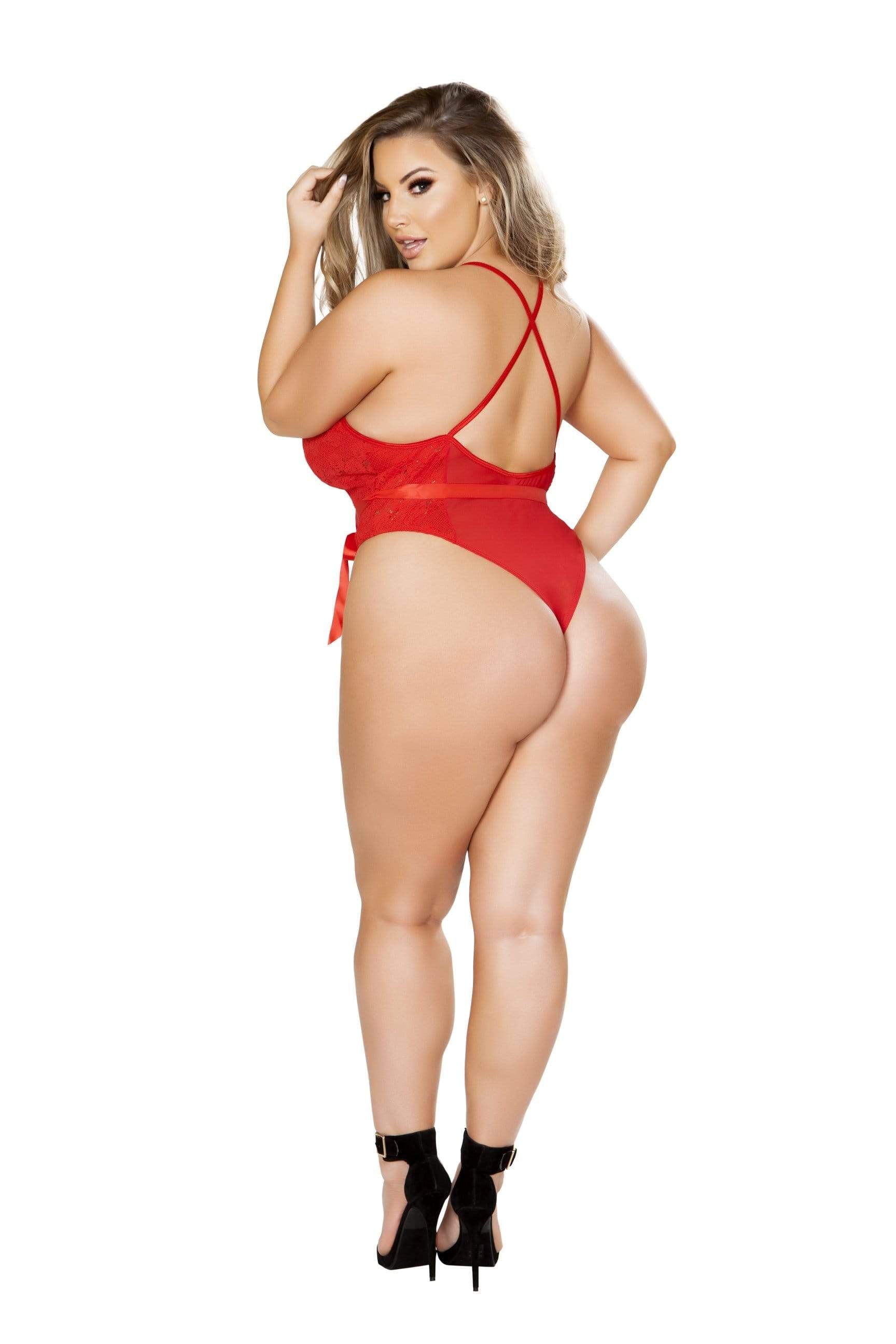 Roma XL/XXL / Red Red Sheer Bow Criss Cross Bow Teddy (Black or Blue also available) SHC-LI217-RED-XL/XXL-R Apparel & Accessories > Clothing > Underwear & Socks > Lingerie