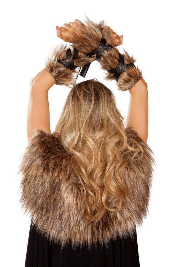 Roma OS / Brown Pair of Faux Fur Viking Arm Cuffs w/ Strap Detail SHC-4893-OS-R Apparel & Accessories > Costumes & Accessories > Costumes