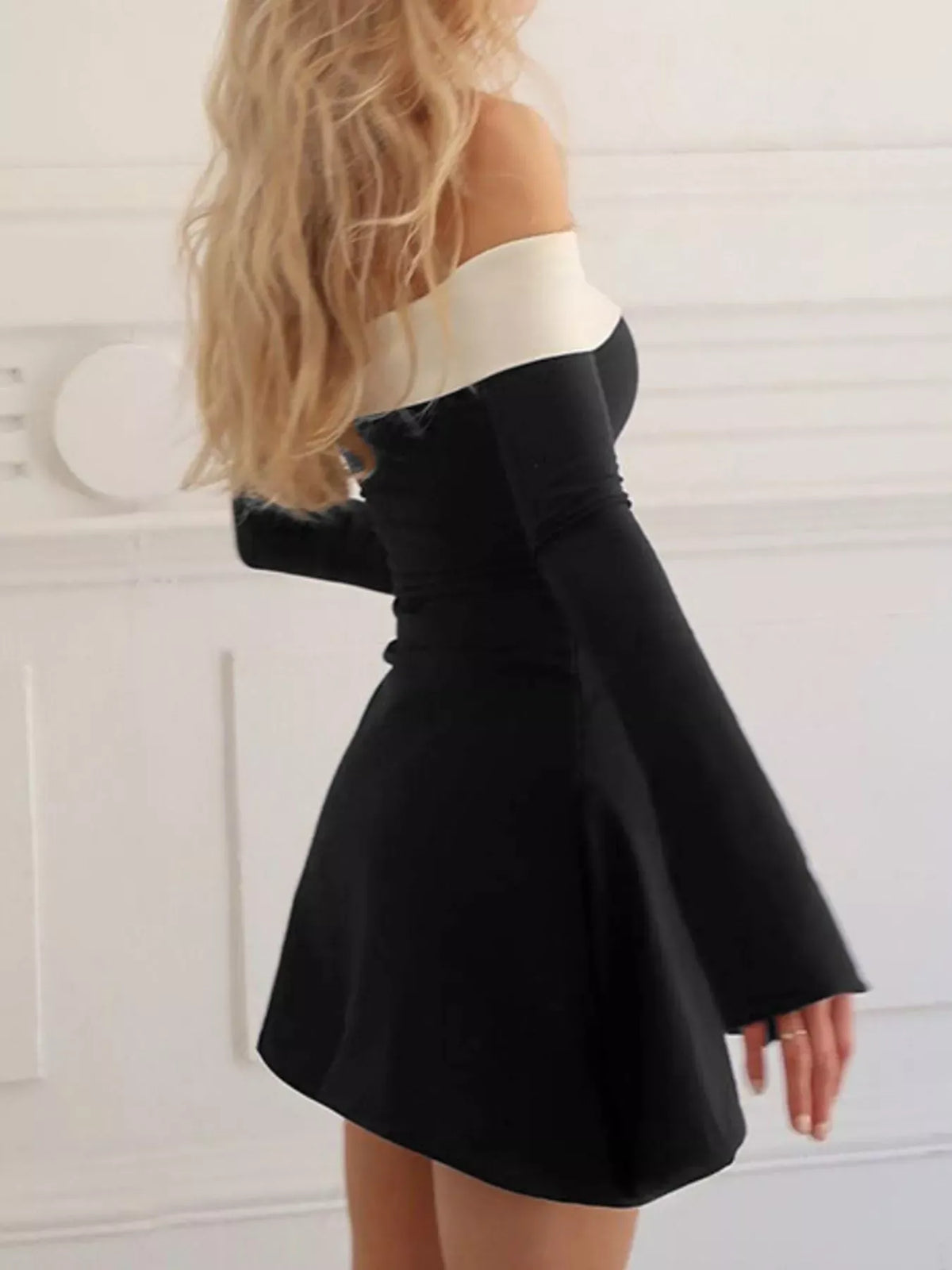 Trendsi Off-Shoulder Bell Sleeve Mini Dress Off-Shoulder Bell Sleeve Mini Dress Apparel & Accessories > Clothing > Dresses