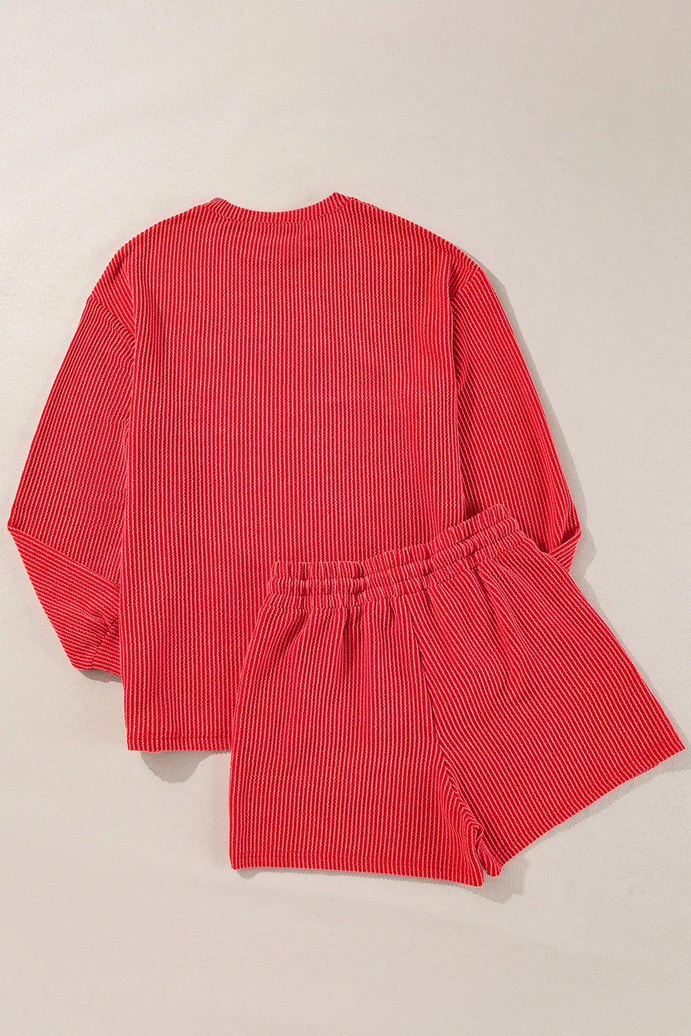 Red &quot;MERRY&quot; Round Neck Long Sleeve Top and Shorts Lounge Pajama Set