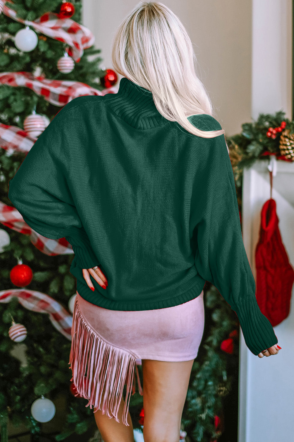 Dark Green &quot;Merry&quot; Christmas Holiday Turtleneck Long Sleeve Women&#39;s Sweater