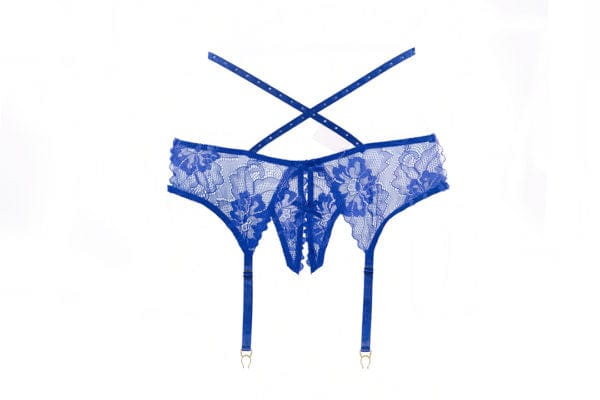 Sexy Blue Charlotte Lace Crotchless Garter Panty Lingerie Sexy Blue Charlotte Lace Crotchless Garter Panty Lingerie