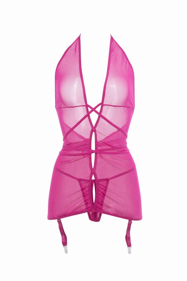 Allure Lingerie Hot Pink V-Dip Savannah Sheer Garter Mini Dress Lingerie 2023 Sexy Black Marley Bra &amp; Panty Set Lingerie Lingerie