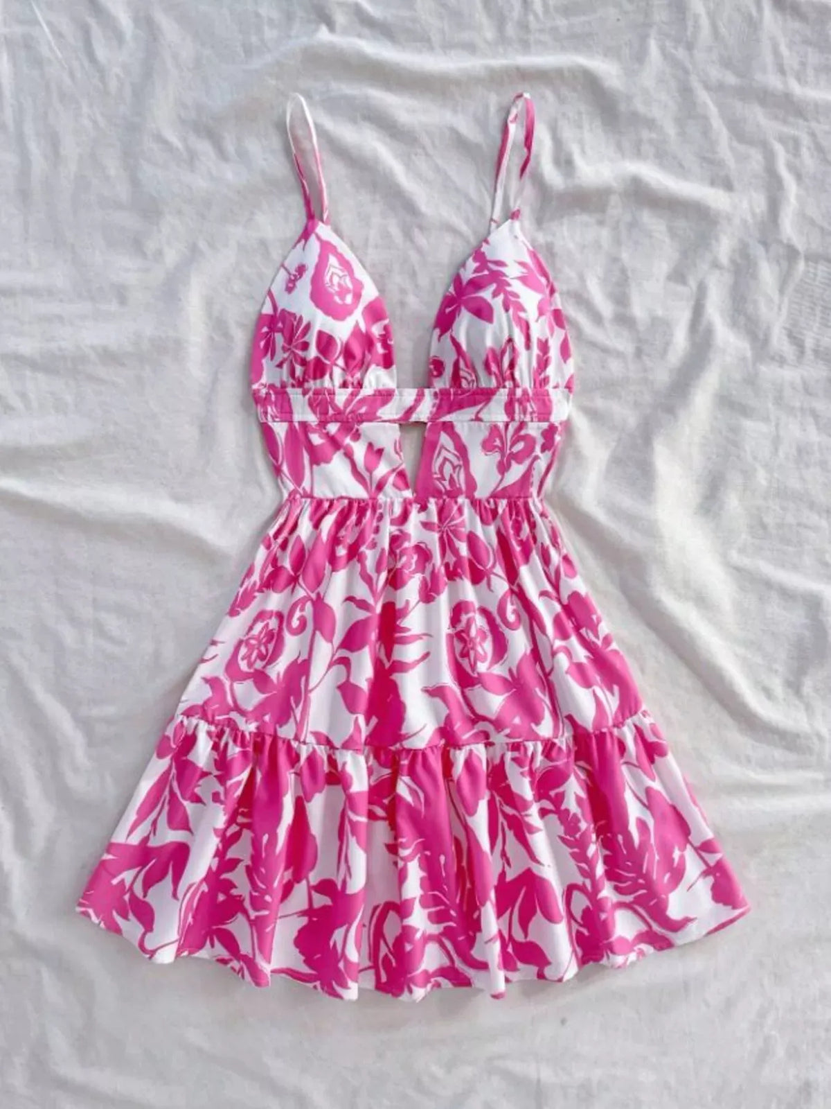 Trendsi Floral Print Cutout Mini Dress Floral Print Cutout Mini Dress Apparel & Accessories > Clothing > Dresses