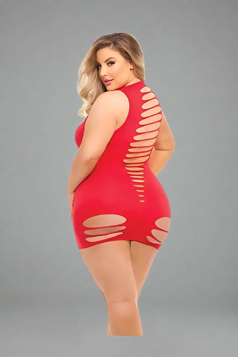 Eldorado Red / Queen Plus Size Sheer Red Sexy Can&#39;t Commit Slash Keyhole Club Party Mini Dress SHC-25122X-RED-PL 2024 Sexy Plus Size Curvy Queen Red Sheer Keyhole Mini Dress Apparel &amp; Accessories &gt; Clothing &gt; Dresses