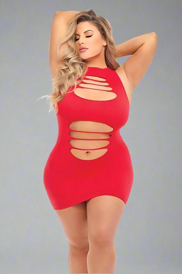 Eldorado Red / Queen Plus Size Sheer Red Sexy Can&#39;t Commit Slash Keyhole Club Party Mini Dress SHC-25122X-RED-PL 2024 Sexy Plus Size Curvy Queen Red Sheer Keyhole Mini Dress Apparel &amp; Accessories &gt; Clothing &gt; Dresses