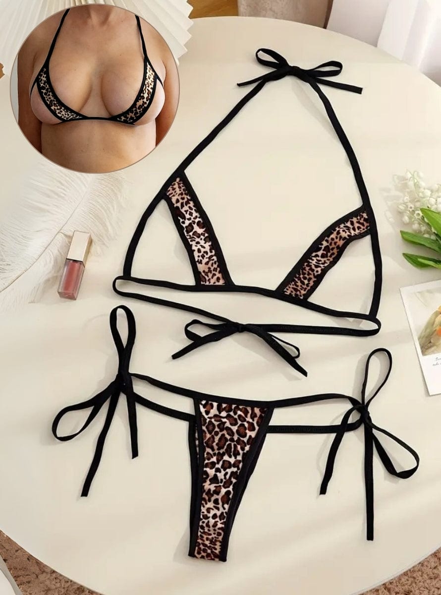Sexy Leopard Open Boob Triangle Top G-String Thong Lingerie Sexy Leopard Open Boob Triangle Top G-String Thong Lingerie