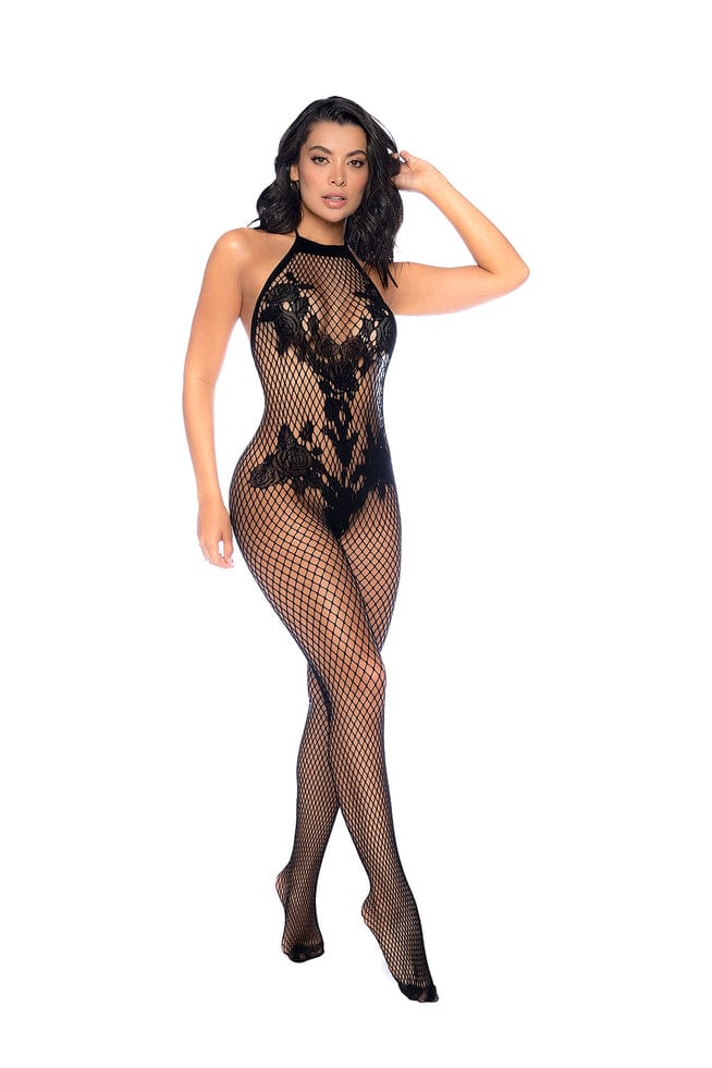 mapale Black / One Size Black Floral Fishnet Mesh Crotchless Bodystocking SHC-1116-OS-BLK-MA Sexy Black Floral Fishnet Crotchless Bodystocking Apparel & Accessories > Clothing > Pants