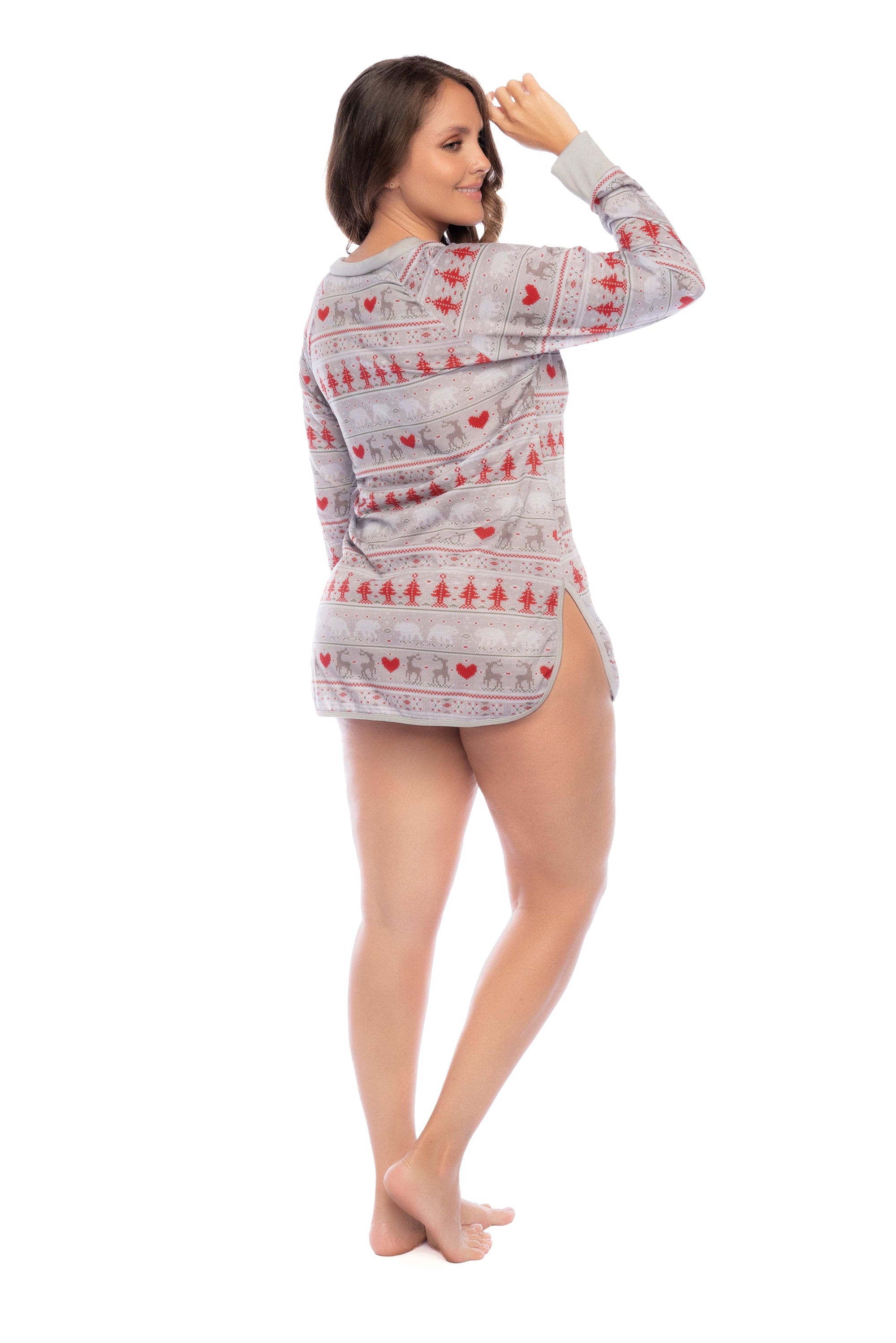 mapale Print / 1/2X 7597X - Plus Size Christmas Print Long Sleeved Silhouette Chemise SHS-7597X-HOPT-1/2X-MA 2024 Sexy Christmas Print Long Sleeved Silhouette Chemise Apparel & Accessories > Clothing > Underwear & Socks > Lingerie