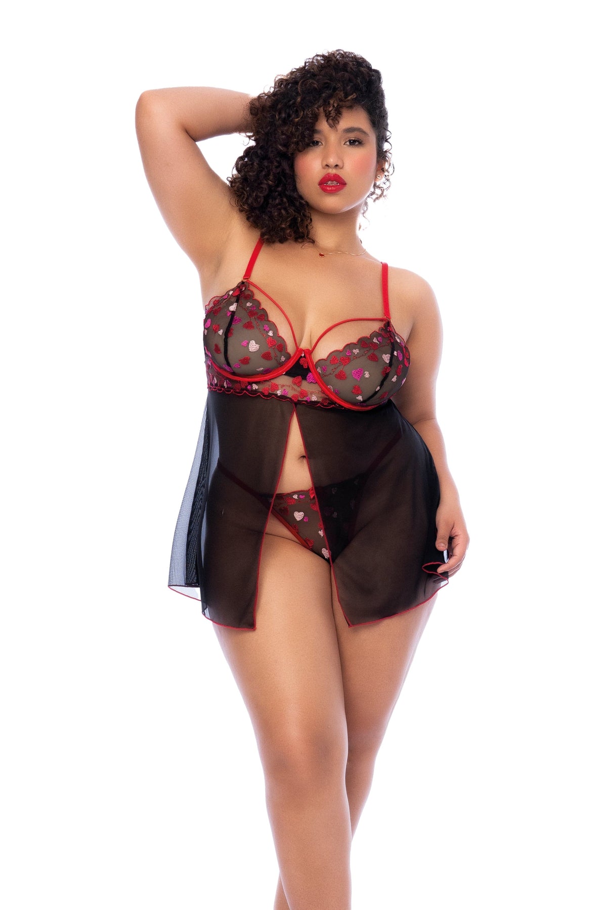 mapale Black / 1/2X Plus Size Black Heart Mesh Silhouette Babydoll &amp; Thong Panty Lingerie SHS-7560X-BL/R-1/2X-MA 2024 Sexy Black Heart Mesh Babydoll &amp; Thong Panty Lingerie Apparel &amp; Accessories &gt; Clothing &gt; Underwear &amp; Socks &gt; Lingerie