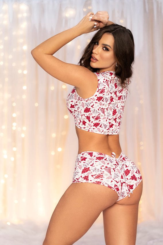 mapale Holiday Print Drawstring Crop Top &amp; Cheeky Shorts Lounge Lingerie 2024 Sexy Holiday Print Crop Top &amp; Cheeky Shorts Lounge Lingerie Apparel &amp; Accessories &gt; Clothing &gt; Underwear &amp; Socks &gt; Lingerie