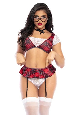 mapale Lace &amp; Printed Mesh Top Matching Skirt &amp; Satin Tie Schoolgirl Costume 2023 Underire Top &amp; Skirt w/ Satin Ribbon Necktie Schoolgirl Costume  Apparel &amp; Accessories &gt; Clothing &gt; Underwear &amp; Socks &gt; Lingerie
