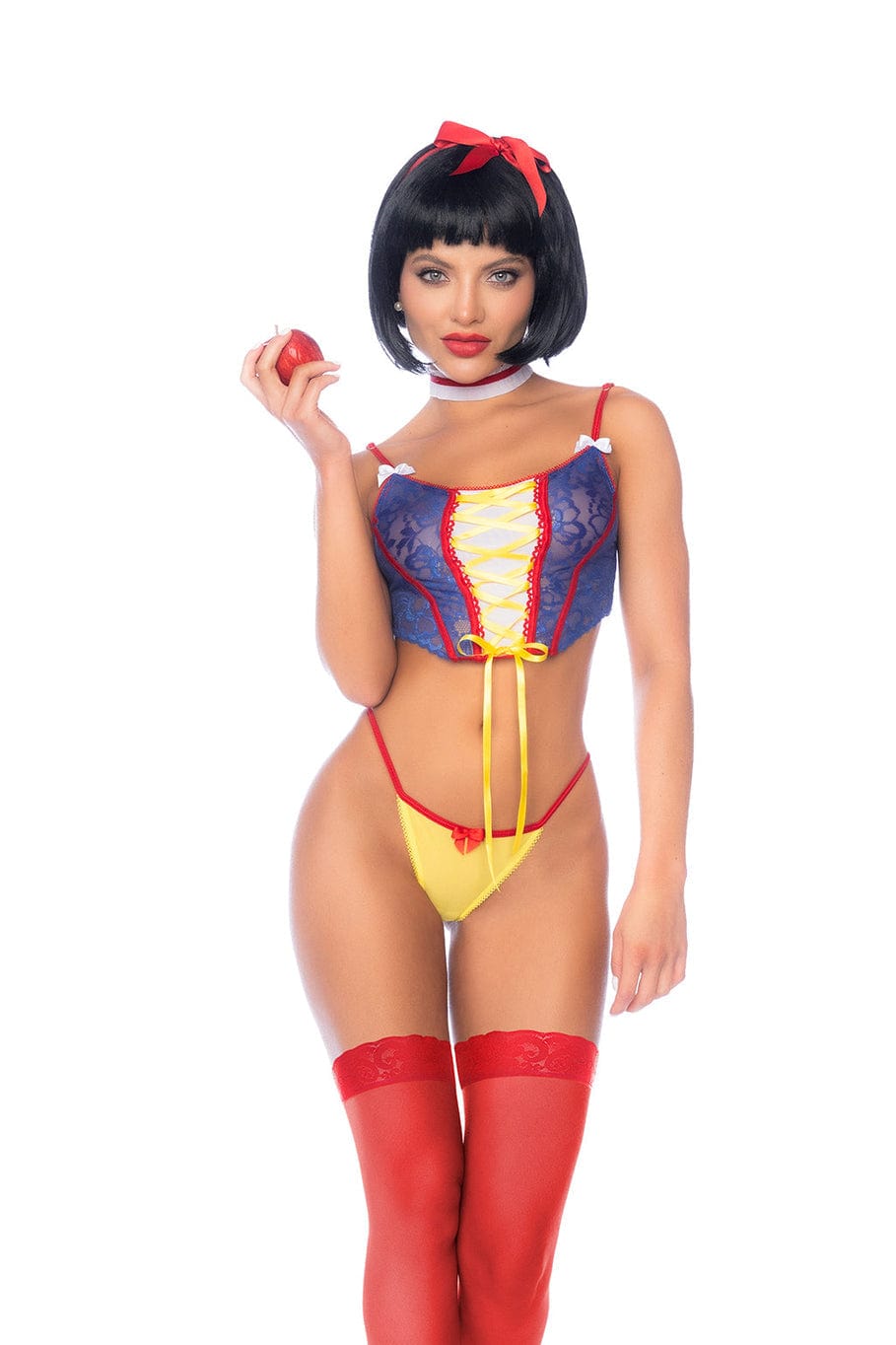 mapale Multi / S/M Snow White Corset Lace-up Top, Collar, Headpiece &amp; G-string Thong Lingerie Cosplay Costume SHC-60049-ASHW-S/M-MA Black Sheer Lace Open Cup Corset &amp; G-String Thong Lingerie Apparel &amp; Accessories &gt; Clothing &gt; Underwear &amp; Socks &gt; Lingerie