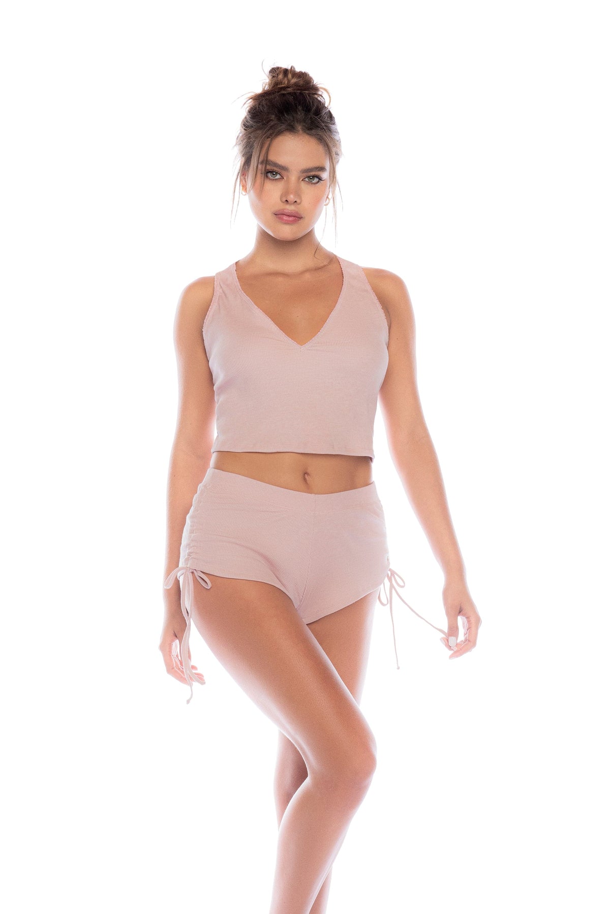 mapale Pink / S/M 2 Pc. Pink Deep V Applique Crop Top &amp; Drawstrings Short SHS-7570-ROSE-S/M-MA 2024 Sexy Pink Deep V Applique Crop Top &amp; Drawstrings Short Apparel &amp; Accessories &gt; Clothing &gt; Underwear &amp; Socks &gt; Lingerie