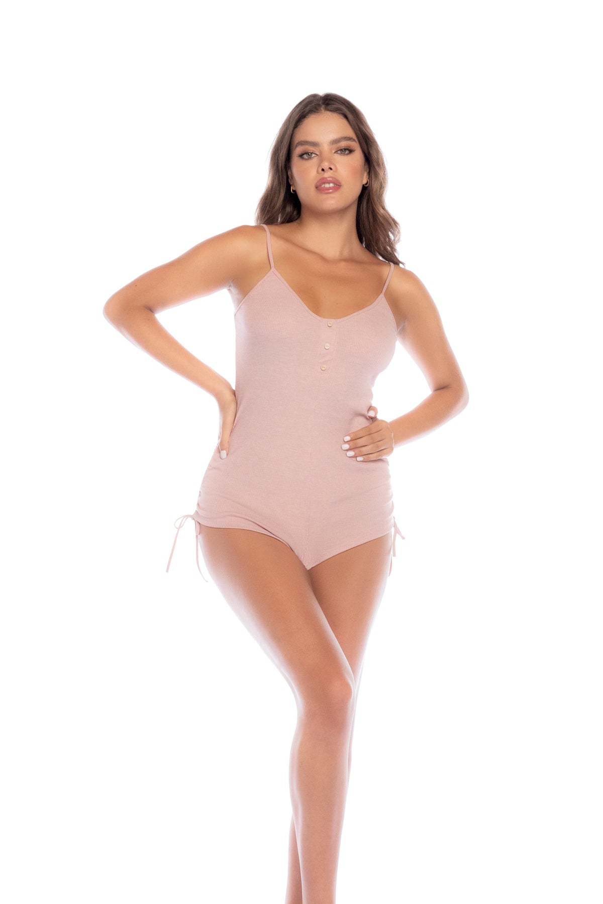 mapale Pink / S/M Pink Drawstrings Ribbed Cheeky Romper w/ Buttons SHS-7572-ROSE-S/M-MA 2024 Sexy 2 Pc. Pink Drawstrings Ribbed Cheeky Romper w/ Buttons Apparel &amp; Accessories &gt; Clothing &gt; Underwear &amp; Socks &gt; Lingerie