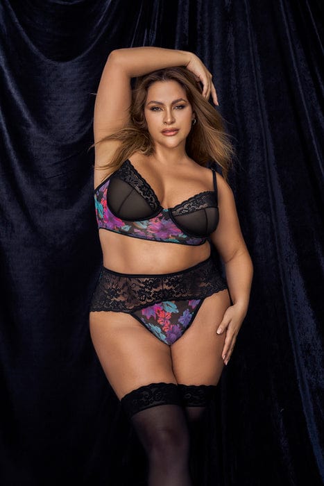 mapale Plus Size Sexy Black Mesh Dream Flower Print Underwire Top &amp; High Waisted Panty Lingerie Set 2023 Sexy Black Dream Flower Print Underwire High Waisted Panty  Apparel &amp; Accessories &gt; Clothing &gt; Underwear &amp; Socks &gt; Lingerie