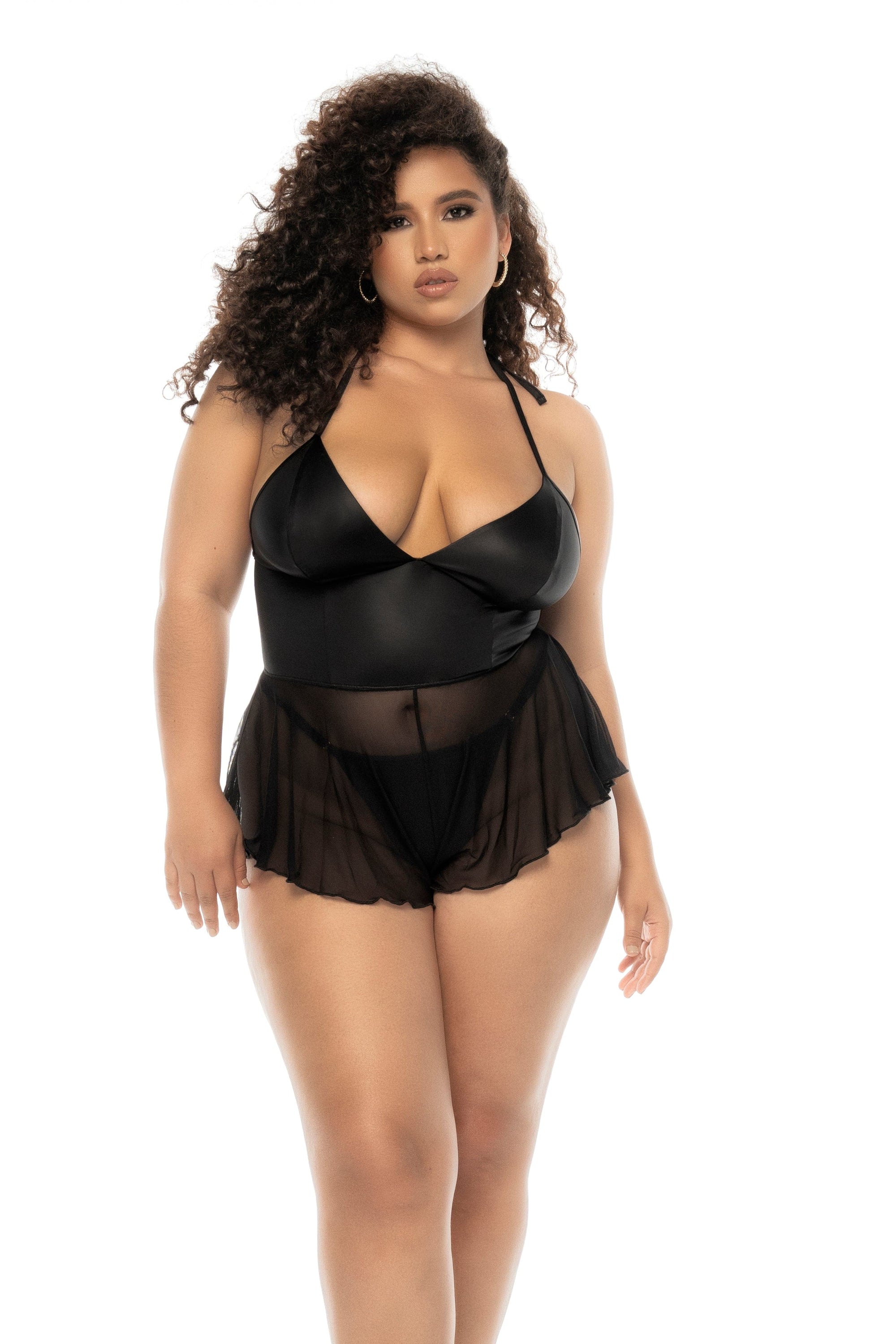 mapale Plus Size Sexy Black Mesh Halter Neck Romper Lingerie 2024 Sexy Black Mesh Halter Neck Romper Lingerie Apparel & Accessories > Clothing > Underwear & Socks > Lingerie