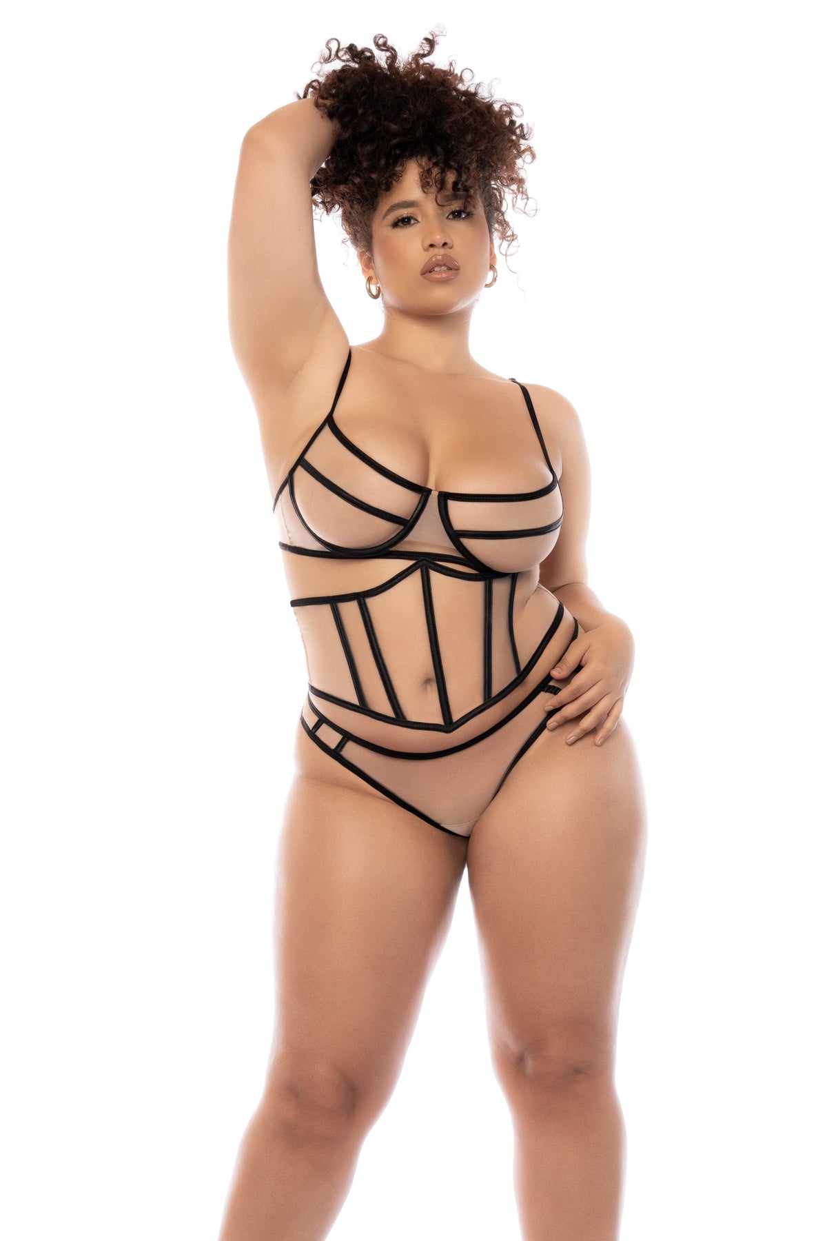 mapale Plus Size Sexy Nude Sheer Mesh Underwire Top, Corset, &amp; Thong 3 Pc. Lingerie Set 2024 Sexy Nude Sheer Mesh Underwire Corset Thong Lingerie Apparel &amp; Accessories &gt; Clothing &gt; Underwear &amp; Socks &gt; Lingerie